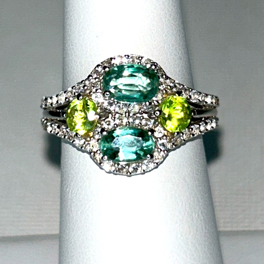 NWT Chuck Clemency Mint Apatite & Peridot Genuine Gemstone Designer Ring Boho